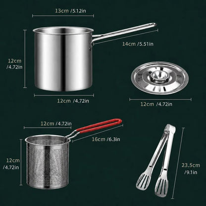 Restaurant-Quality Crispy Frying at Home! Compact Stainless Steel Deep Fryer Pot Set with Basket & Tongs | Oil-Saving, Quick & Easy to Clean for Perfect Family Portions