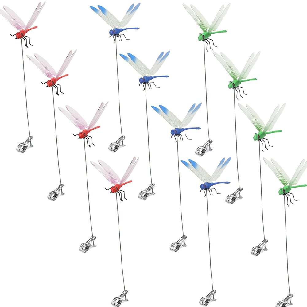 12-Piece Dragonfly Garden Decor Set — Includes 3D Dragonfly Garden Stakes in 4 Colors
